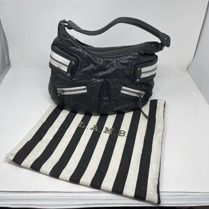 L.A.M.B Hobo Purse in Black Super Soft Leather with White Zippers with Dust Bag